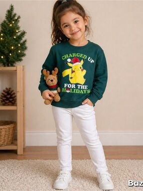 3pc Sz 7/8 Pokemon Pickachu charge up for the holidays Sweatshirt Leggings Plush